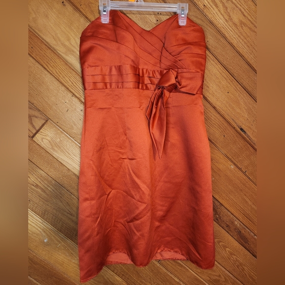 Alfred angelo persimmon strapless mini formal dress with bow size 8 medium - Picture 1 of 12